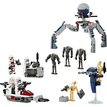 LEGO Star Wars Clone Trooper & Battle Droid Battle Pack Bau-Spielzeug für Kinder mit Speeder Bike Fahrzeug, 4 Minifiguren und 5 Figuren, Geschenk für Jungen