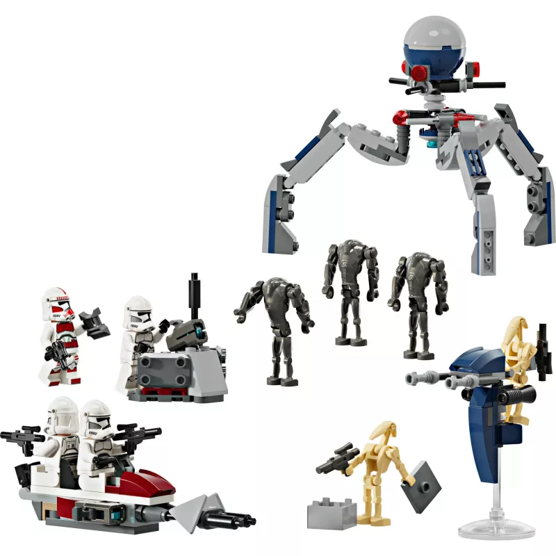 LEGO Star Wars Clone Trooper & Battle Droid Battle Pack Bau-Spielzeug für Kinder mit Speeder Bike Fahrzeug, 4 Minifiguren und 5 Figuren, Geschenk für Jungen