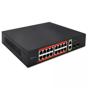 Netzwerk-Switch QOLTEC 52292 — Gigabit Ethernet PoE, 16x RJ45, 2x RJ45-Uplink, 2x SFP