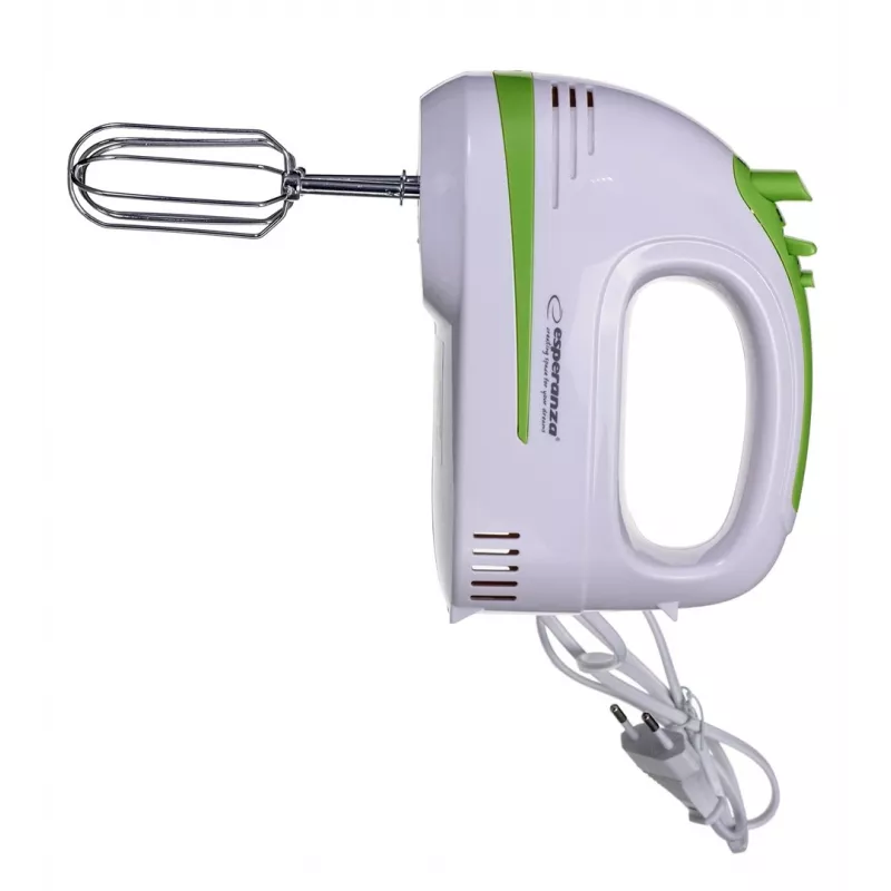 Handmixer ESPERANZA EKM011 — 400 W, 5 Geschwindigkeiten, Turbo, Knethaken und Rührbesen, 220–240 V, weiß/hellgrün