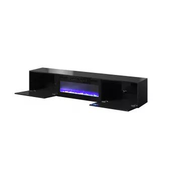 TV-Schrank Cama Meble SLIDE 200K mit elektrischem Kamin 200×40×37 cm glänzend schwarz, MDF-Türen, Spanplattenkorpus
