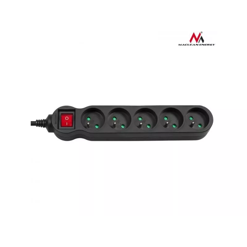Verlängerungskabel MACLEAN MCE185 — 5 m Kabel, 5 Steckdosen Typ F, Innenbereich, schwarz