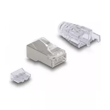 DeLOCK RJ45 Modularstecker Cat.6 mit gebogenem Rasthebelschutz und Knickschutz, 50 Stück