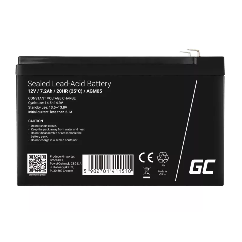 UPS-Batterie Grün Cell AGM05 — 12 V 7,2 Ah Blei-Vlies (VRLA), 95 mm H, 151×65 mm, 2,15 kg