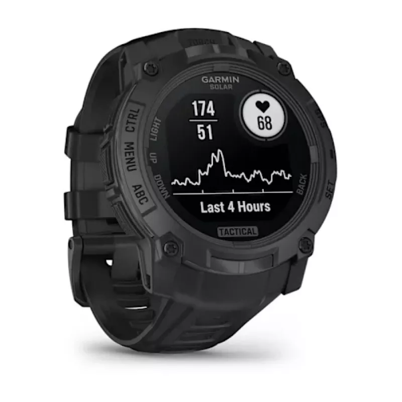Smartwatch GARMIN Instinct — 45 mm, 3.05 cm (1.2 Zoll) AMOLED 390×390 Touchscreen, 4 GB, GPS, Silikonarmband Schwarz, 53 g