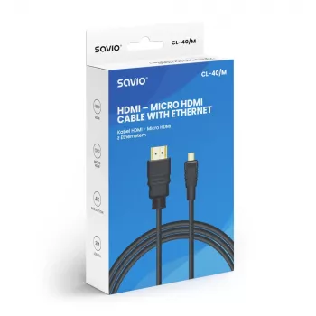 Savio CL-40/M HDMI (M) - micro HDMI (M) Kabel mit Ethernet, 2m, Schwarz