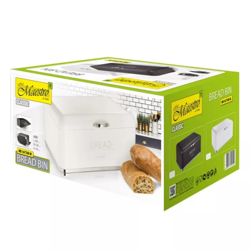 Brotkasten Maestro MR1677-AR-W – rechteckig Edelstahl, weiß, 340×220×160 mm