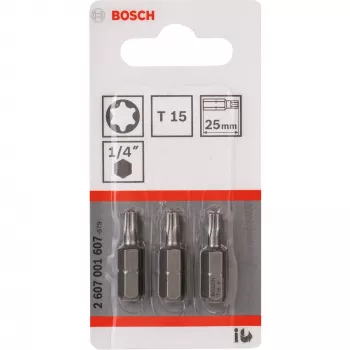 Bosch Schrauberbit extra hart, 3 Stk., Torx, T15, Stahl, T15, 25 mm