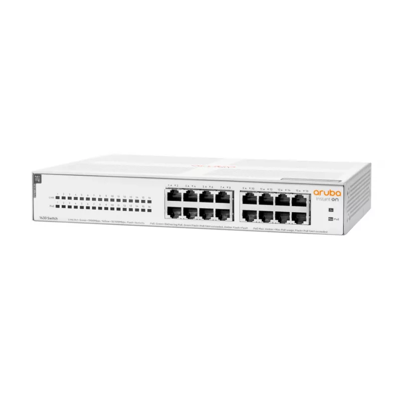 HPE Aruba Networking Aruba Instant On 1430 16G Class4 PoE 124W Unmanaged L2 Gigabit Ethernet (10/100/1000) Power over Ethernet (PoE) 1U Weiß