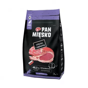 Trockenfutter für Hunde Pan Miesko Kalb mit Lamm, 3 kg — Erwachsene Hunde, Protein 23%, Fett 15%, Feuchtigkeit 9%