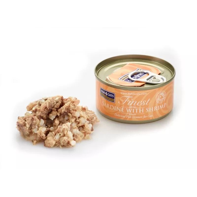 Nassfutter für Katzen FISH4DOGS Sardine mit Garnele 70 g — Alleinfuttermittel in Dosen für ausgewachsene Katzen, Fischgeschmack
