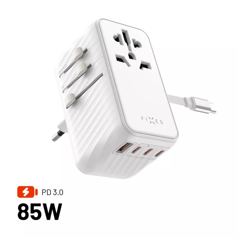 Fixed | Voyager 85W Reiseadapter für EU, UK und USA/AUS, mit 4xUSB-C und 1xUSB-Ausgang | Adapter