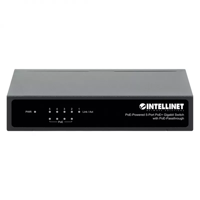 Gigabit 5xPoE Passthrough Switch, betrieben über PoE oder AC, 68W