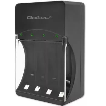 Batterieladegerät QOLTEC 50653 für Ni-MH AAA (R03) und AA (R6) Akkus, 220–240 V Eingang, 1,2 V Ausgang