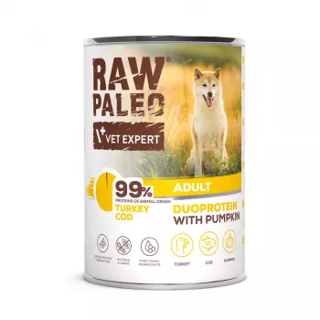RAW PALEO Duoprotein Truthahn & Kabeljau Adult - Nassfutter für Hunde - 400g