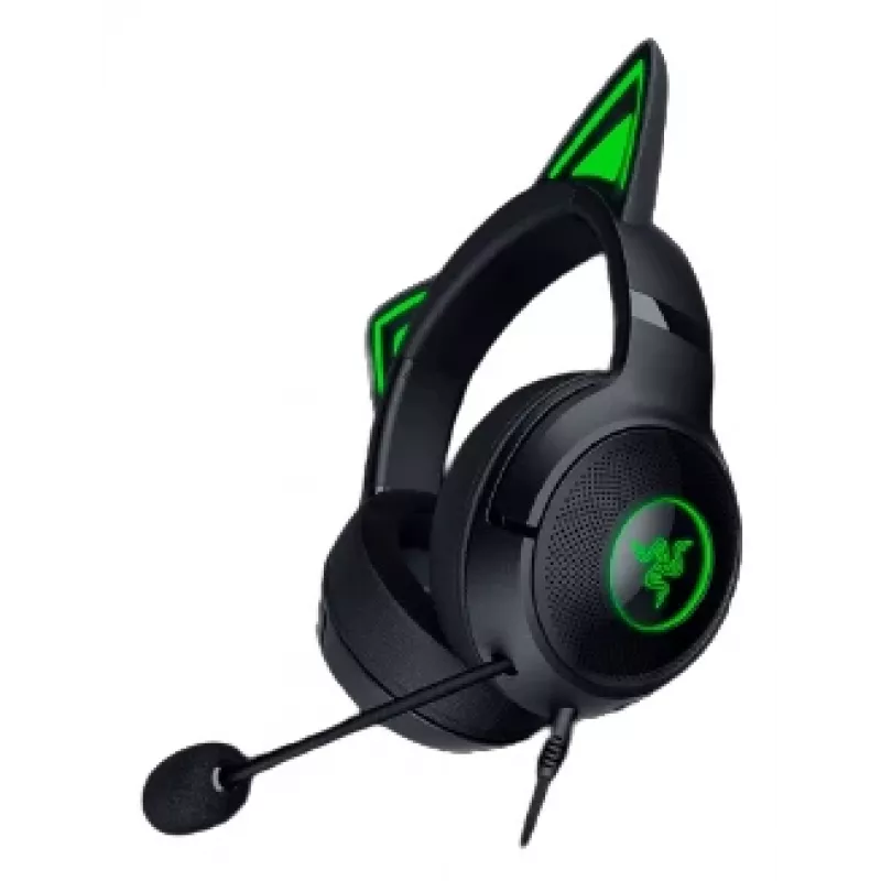 Kraken Kitty V2 - Schwarz, Gaming-Headset, Kitty-Ohren, Stream-Reaktive Beleuchtung, HyperClear-Kardioidmikrofon, 40-mm-TriForce-Treiber, integriertes Mikrofon in den Ohrmuscheln, Razer Chroma RGB (Ohr und Ohrmuscheln), Surround Sound: Nur verfügbar unter