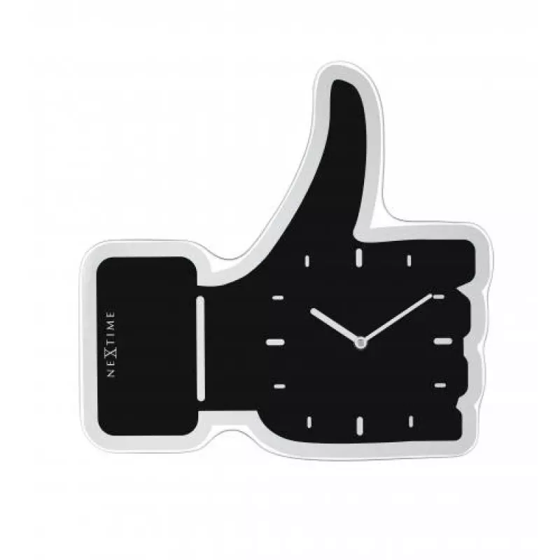 NeXtime Wanduhr 3072zw Thumbs up, 40,5x41 cm, Wand, Schwarz/Silber