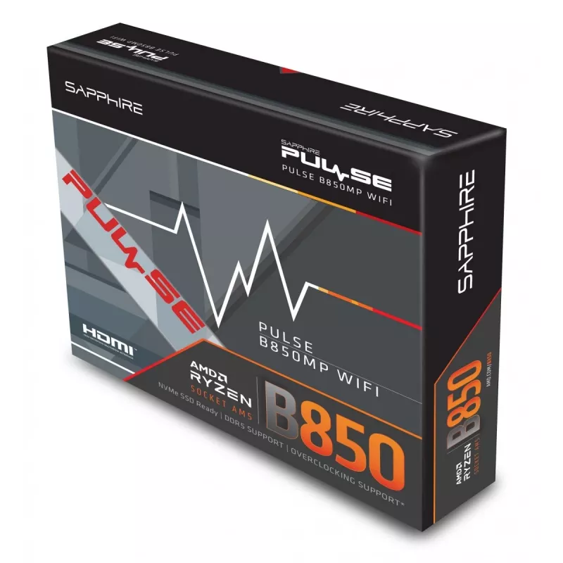 Motherboard Sapphire PULSE B850M WIFI — AMD B850 micro ATX, Sockel AM5, DDR5 bis 7600 MHz, 4 DIMM, 192 GB, Wi‑Fi 6, 2.5GbE