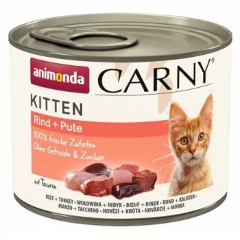 Nassfutter für Katzen animonda Carny Kitten Rind mit Truthahn 200 g – Alleinfuttermittel für Kitten, 80 % Feuchtigkeit, 10,5 % Protein