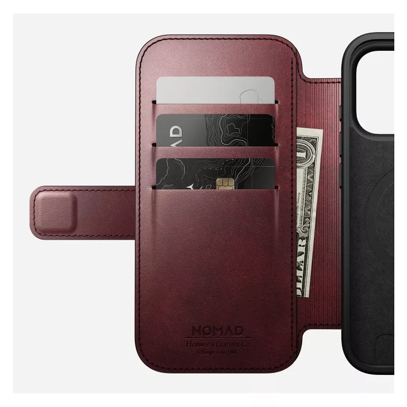 Handyhülle Nomad Modern Leather Folio für Apple iPhone 17 Pro, 6,3 Zoll (16 cm), Leder burgunderrot