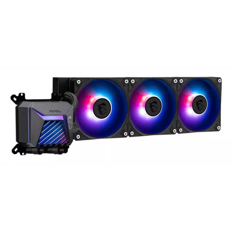 All-in-One-Wasserkühlung MSI MAG Coreliquid A15 360 — 3x 120 mm Lüfter, Radiator 394 x 120 x 27 mm, Pumpe 5V, RGB, unterstützt LGA 1851