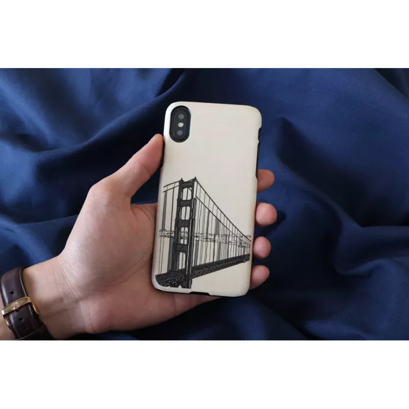 Handyhülle man and wood für iPhone X/XS, Handbrücken-Design, schwarz