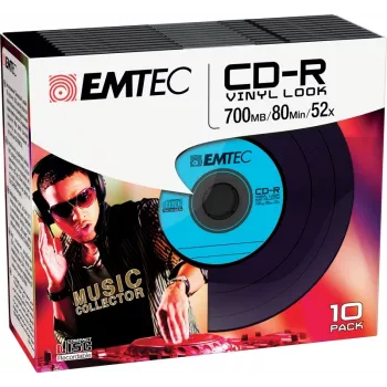 EMTEC Vinyl Look - 10 x CD-R - 700 MB (80 Min) 52x - Blau, Gelb, Flieder, Grün, Pink - Slim Jewel Case