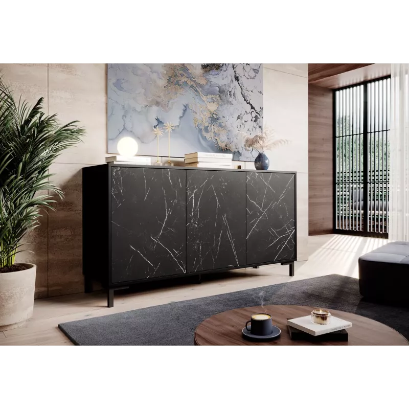 MARMO 3D Kommode 150x45x80.5 cm matt schwarz/marble schwarz