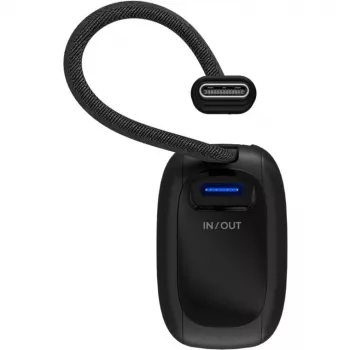Powerbank 5.000 mAh, integriertes USB-C-Kabel 13 cm, 20 Watt (Schwarz, 5 Ah, 1x USB-A, 1x USB-C, PD, QC)