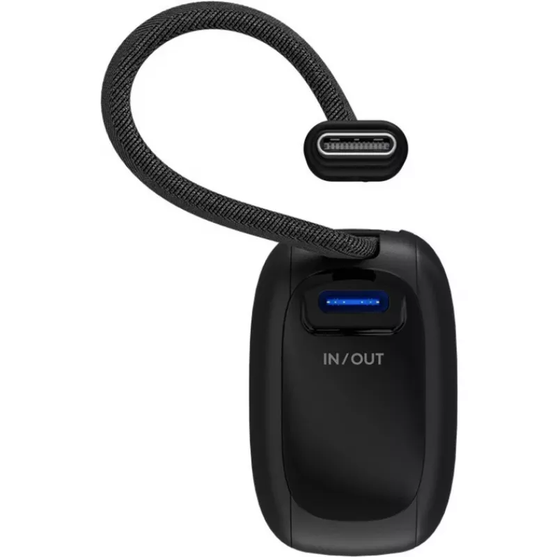 Powerbank 5.000 mAh, integriertes USB-C-Kabel 13 cm, 20 Watt (Schwarz, 5 Ah, 1x USB-A, 1x USB-C, PD, QC)