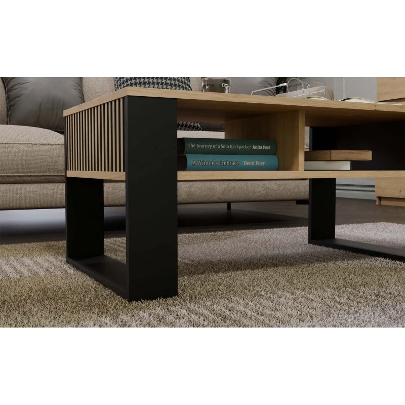 top e shop STOLIK KAWOWY ŁAWA MODERN 2P schlank Dąb Artisan schwarze Lamellen
