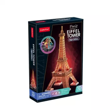 3D Puzzle Cubicfun Eiffelturm Nacht Edition LED von cubicfun Modell 306-L534H – beleuchtetes architektonisches 3D-Puzzle
