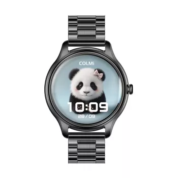 Smartwatch Colmi L28 mit schwarzem Gehäuse und schwarzem Edelstahlarmband