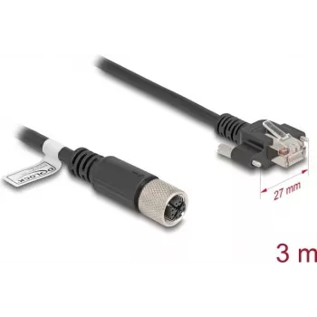 Netzwerkkabel DeLOCK M12 Kabel X-codiert 8-polig Buchse auf RJ45 Stecker Cat.6A 3 m Schwarz
