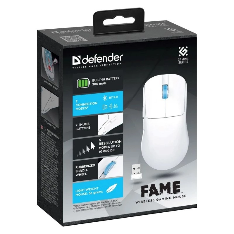 WIRELESS Maus DEFENDER FAME GM-516 RF+BT 10000DPI 6P Weiß