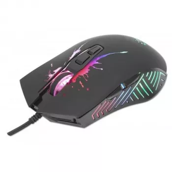 Manhattan Gaming-Maus mit LEDs, kabelgebunden, sieben Tasten, Scrollrad, 7200 dpi, Schwarz mit LED-Beleuchtung, drei Jahre Garantie