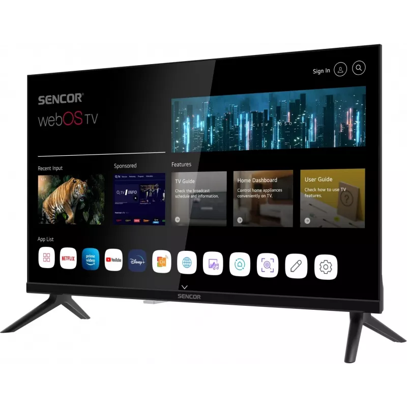 24 Zoll SENCOR SLE 24S803B HD Ready SMART TV mit webOS, Wi‑Fi, Bluetooth, DVB-T2/C/S2, 1366×768