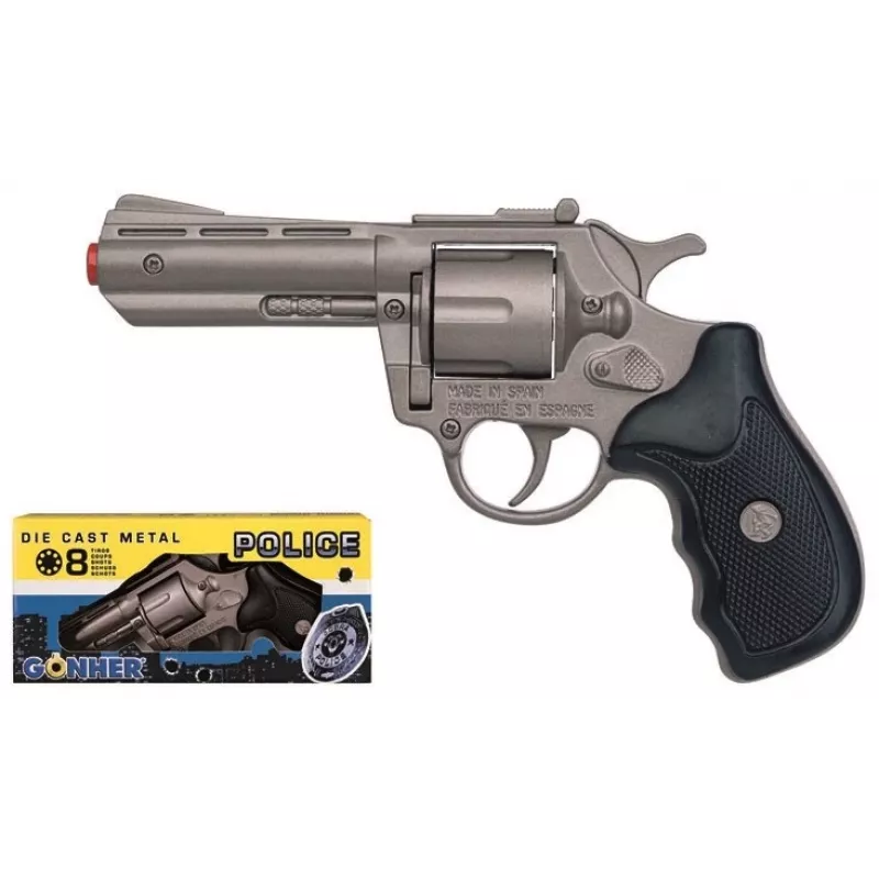 Spielzeug-Metallrevolver Pulio Police 33/0 (Modell 15533) – Metallkonstruktion, Spielzeugprojektil-Abschuss