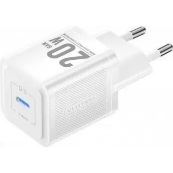 Vention mobiles Ladegerät FEPW0-EU – 20W USB-C Innenraum-AC-Ladegerät für Smartphone, Tablet, Smartwatch, Kopfhörer, weiß