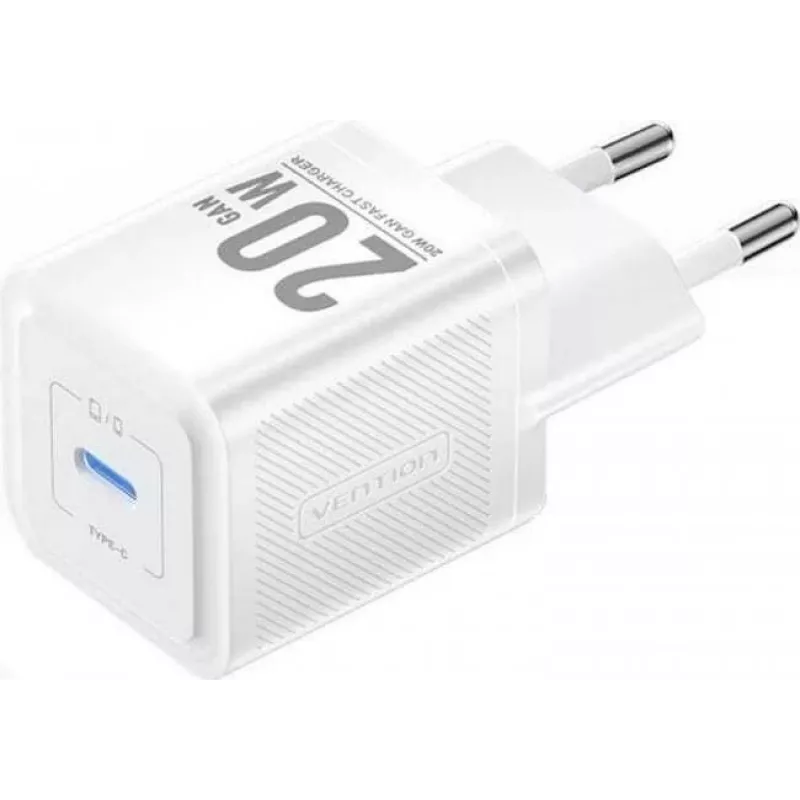 Vention mobiles Ladegerät FEPW0-EU – 20W USB-C Innenraum-AC-Ladegerät für Smartphone, Tablet, Smartwatch, Kopfhörer, weiß