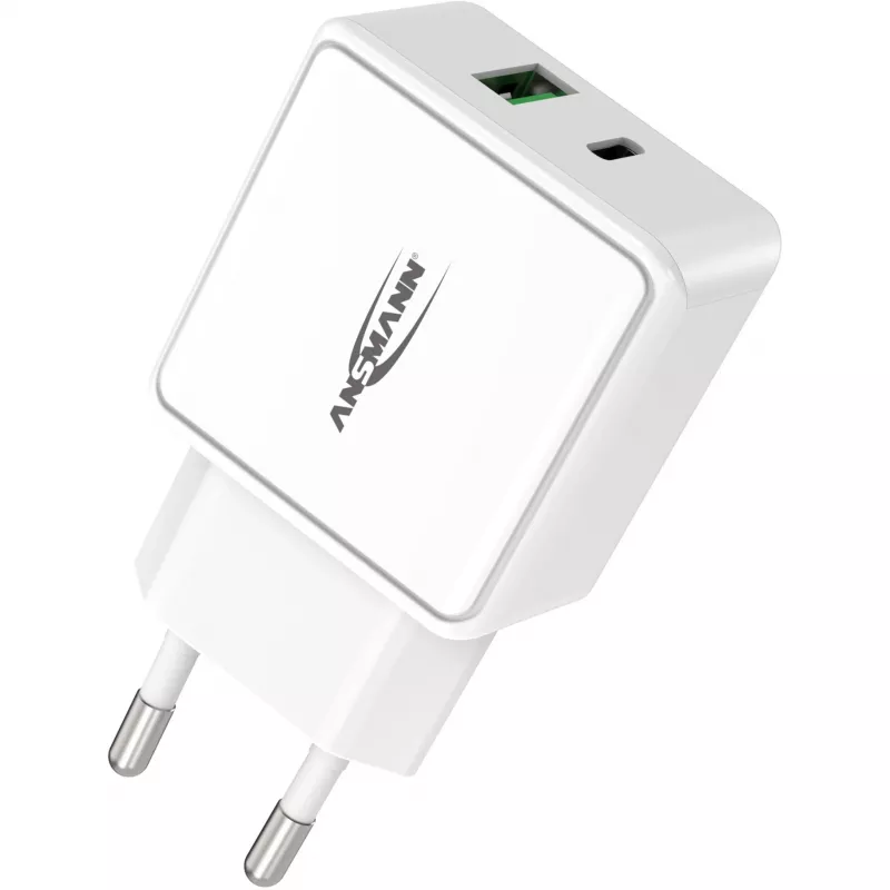 ANSMANN HC218PD - Netzteil - 18 Watt - 3000 mA - PD, QC 3.0 - 2 Ausgangsports (USB, USB-C) - Weiß (1001-0111)