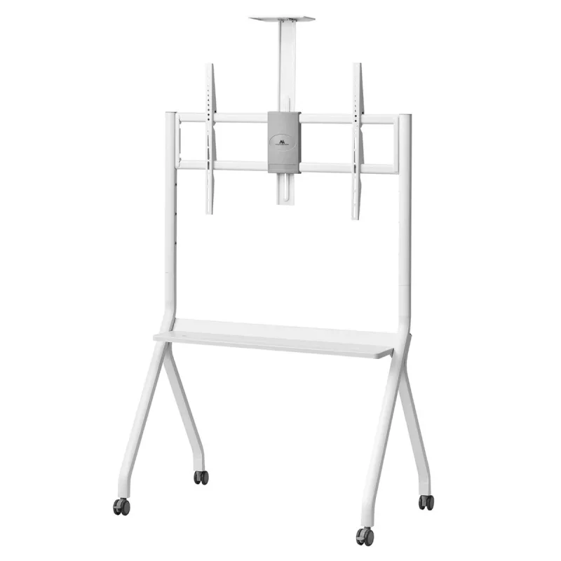 Boden-TV-Ständer MACLEAN MC-114 W für Displays 55 Zoll–100 Zoll, weiß, VESA bis zu 900x600, maximale Belastung 120 kg, Höhe 115–152 cm, Ablage