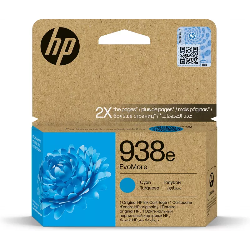 Tintenpatrone HP 938e EvoMore Cyan – Standardreichweite, Einzelpackung, ca. 1650 Seiten