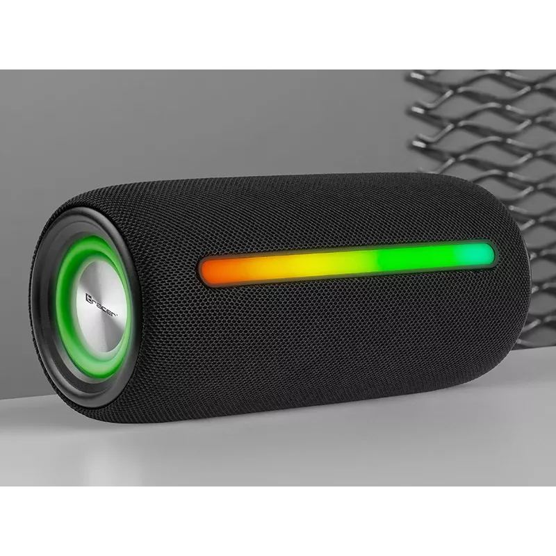 Tragbarer Stereo-Lautsprecher TRACER Stripe Schwarz — 10 W RMS, Bluetooth/kabelgebunden, USB-A & USB-C, MicroSD, integrierter Akku (bis zu 5 h)
