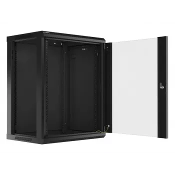 Lanberg wandmontierbarer Installationsschrank 19'' 15U 600x450mm schwarz (Glastür)