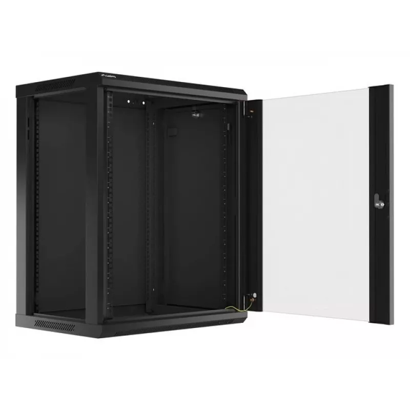 Lanberg wandmontierbarer Installationsschrank 19'' 15U 600x450mm schwarz (Glastür)
