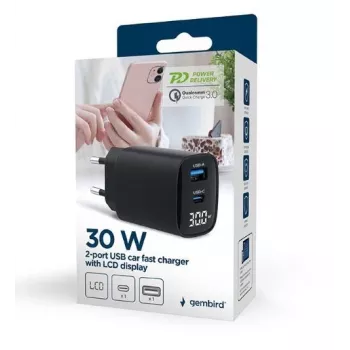 Mobiles Ladegerät Gembird TA-UC-PDQC30LCD-BK-01 Schnellladung Schwarz