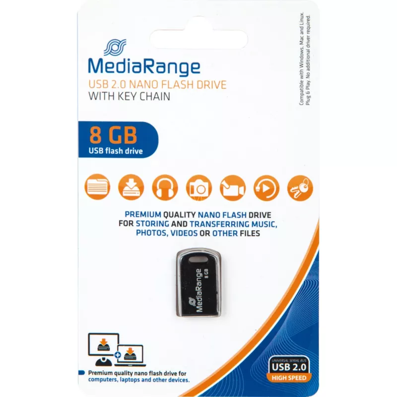 MediaRange Nano - USB-Flash-Laufwerk - 8 GB - USB2.0 - Schwarz (MR920)