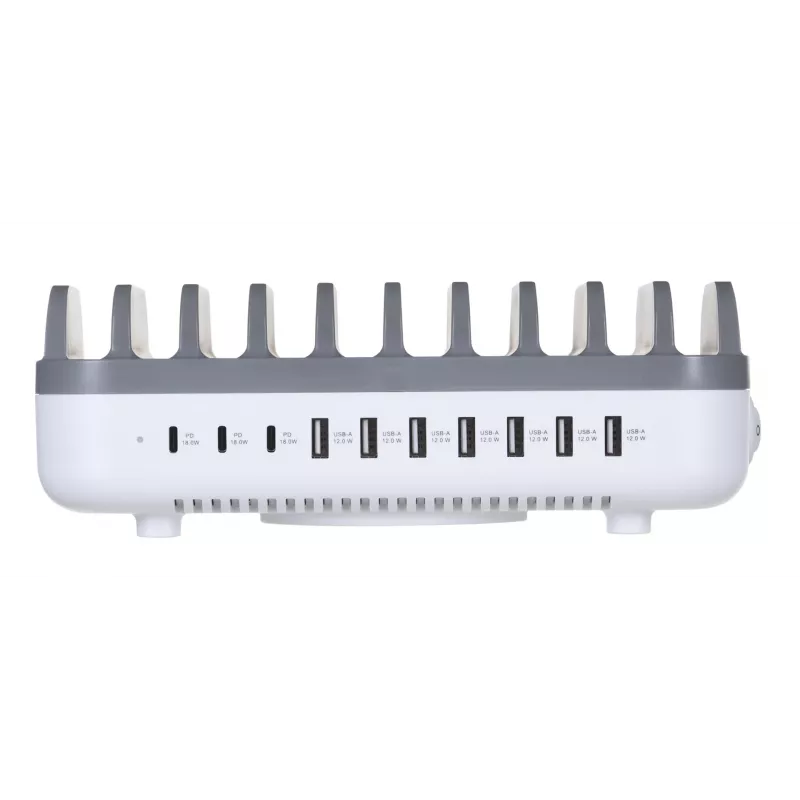 Manhattan Charging Station, 10x Ports: 3x USB-C (up to 18W PD) and 7x USB-A (up to 12W), 120W Total Output, White/Grau, Three Year Warranty