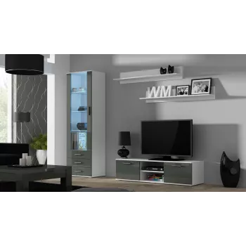 TV-Ständer cama meble SOHO 140 — 1400×430×370 mm, weiße Oberseite, Spanplatte, weißer Rahmen, weiß/grau glänzend